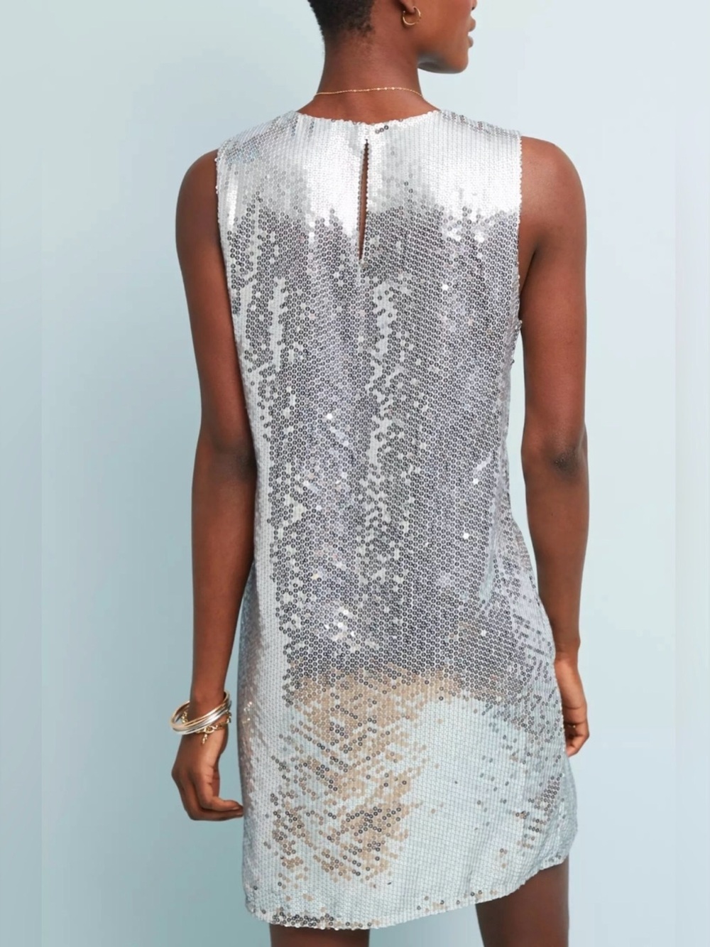 Anthropologie Varun Bahl Sequin Shift Dress in Silver. Size S - Picture 3 of 16